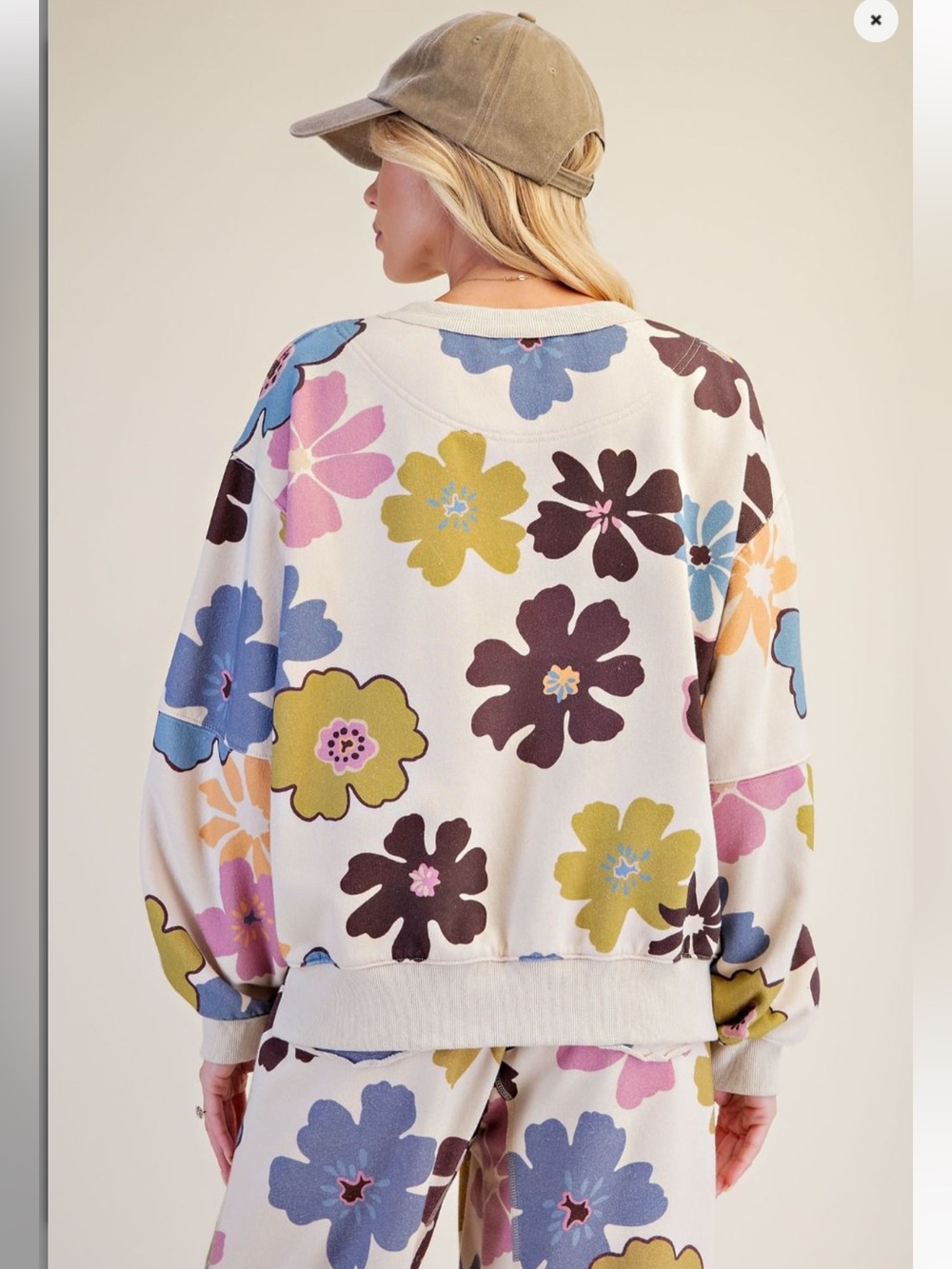 Easel Two Piece Floral Soft French Terry long sleeve top and lounge pants - Picture 5 of 8